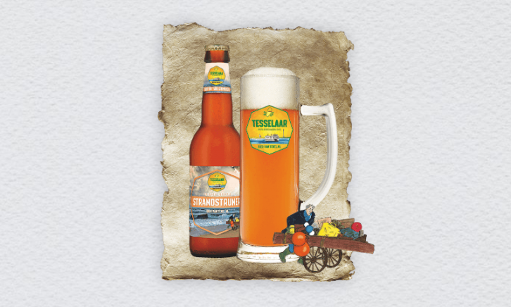 Tesselaar Strandstruner flesje en glas met artwork van de brouwerij